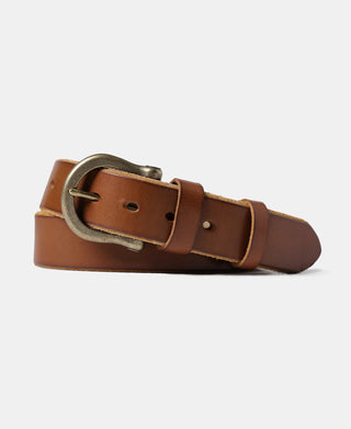 Horseshoe Buckle Leather Belt - Brown