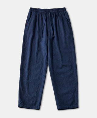 Indigo-Dye Loose Cotton and Linen-Blend Pants