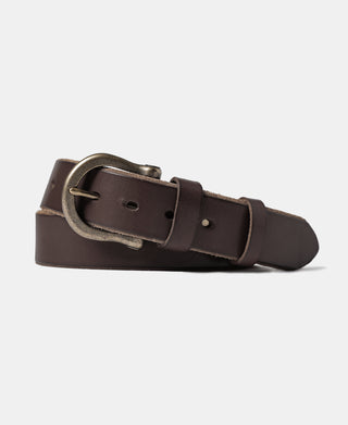 Horseshoe Buckle Leather Belt - Coffee