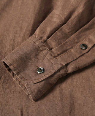 1950s Italian Collar Long-Sleeve Linen Shirt - Brown