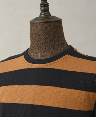 Slub Cotton Wide Striped T-Shirt - Black/Orange