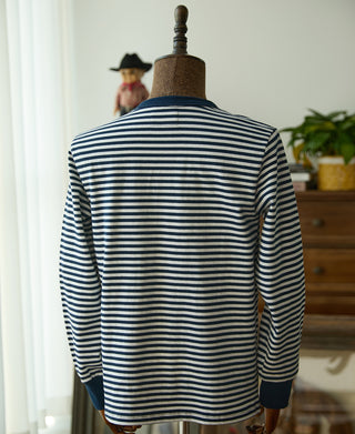 Ribbed Cuff Breton Stripe Long Sleeve T-Shirt - White/Navy