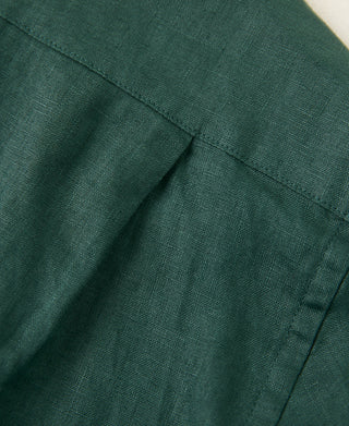 1950s Italian Collar Linen Shirt - Dark Green