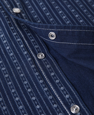 1950s Indigo Discharge-printed Wabash Stripe Western Shirt