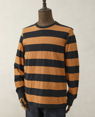 Slub Cotton Wide Striped Long Sleeve T-Shirt - Black/Orange