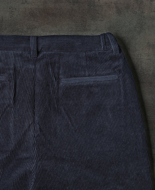 Straight-Leg Double-Pleated Cotton-Corduroy Trousers - Indigo