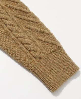 Cable Knit Round Collar Cardigan - Ginger