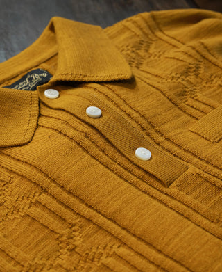 1960s Jacquard Slub Cotton Polo Shirt - Ginger