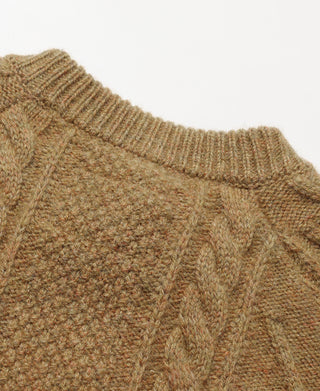 Cable Knit Round Collar Cardigan - Ginger