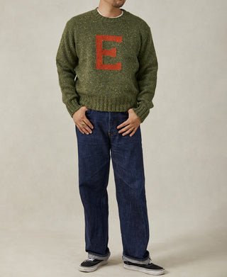 Ivy League Retro Letter Color Contrast Sweater - Green