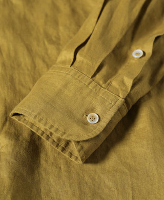 1950s Italian Collar Long-Sleeve Linen Shirt - Mustard