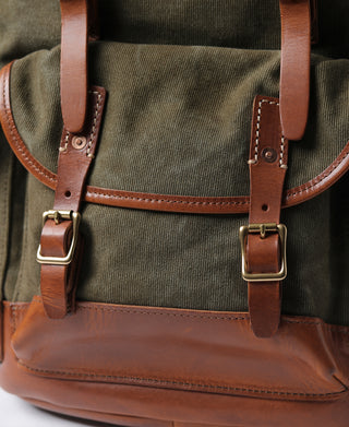 Cowhide Strap Parachute Canvas Rucksack - Olive