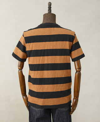 Slub Cotton Wide Striped T-Shirt - Black/Orange