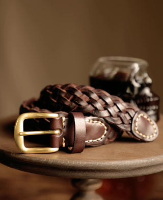 Braided Leather Belt - Coffee