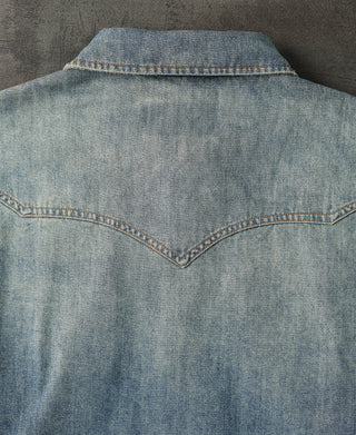 Western Distressed Washed Denim Shirt