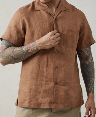 1950s Italian Collar Linen Shirt - Brown