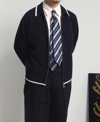 Lot 915 Contrast Trim Zip-Up Cardigan - Dark Navy