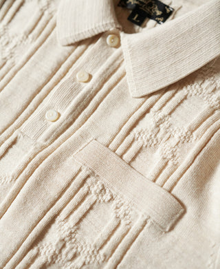 1960s Jacquard Slub Cotton Polo Shirt - Cream