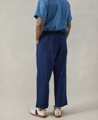 Indigo-Dye Loose Cotton Herringbone Pants