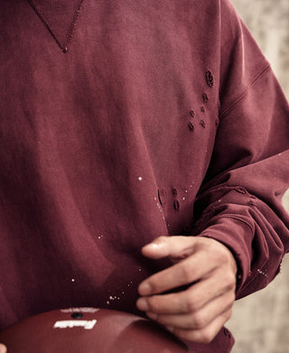 Distressed Splatter Paint Turtleneck Sweatshirt - Wine