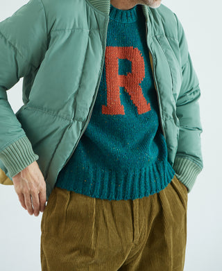 Ivy League Retro Letter Color Contrast Sweater - Lake Blue