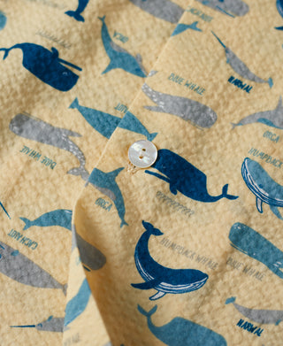 Marine Life Printed Seersucker Short Sleeve Camp Shirt - Light Yellow