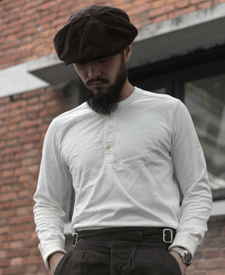 Vintage Langarm-Henley-Shirt – Weiß