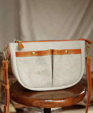 Front Pocket Canvas Crossbody Bag - Beige