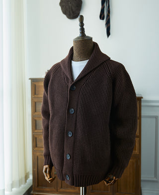 Shawl Collar Raglan Sleeve Wool Cardigan - Dark Brown