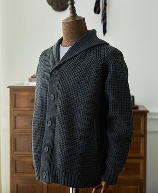 Shawl Collar Raglan Sleeve Wool Cardigan - Dark Gray