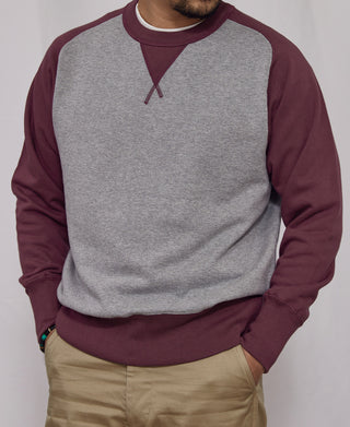 14 oz Contrast-Tipped Loopwheel Crewneck Sweatshirt - Red/Gray