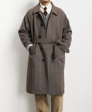 Lot 320 Herringbone Wool Balmacaan Long Coat