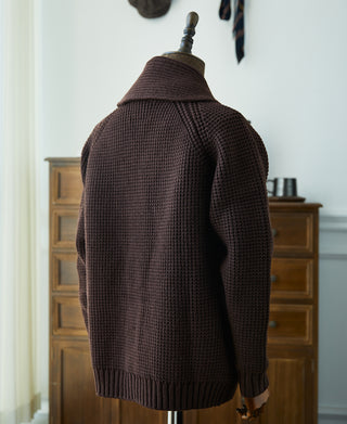 Shawl Collar Raglan Sleeve Wool Cardigan - Dark Brown