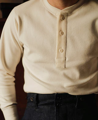 1940s Ribbed Long Sleeve Henley T-Shirt