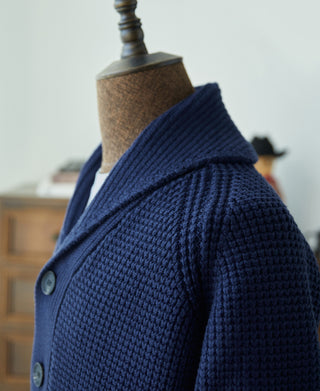 Shawl Collar Raglan Sleeve Wool Cardigan - Navy Blue