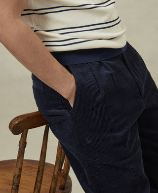 Straight-Leg Double-Pleated Cotton-Corduroy Trousers - Indigo