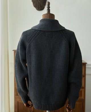 Shawl Collar Raglan Sleeve Wool Cardigan - Dark Gray