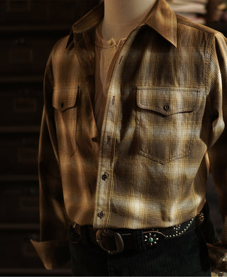 1950s Western Shadow Plaid Workshirt - Yellow