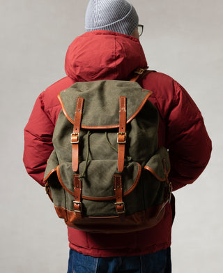 Cowhide Strap Parachute Canvas Rucksack - Olive