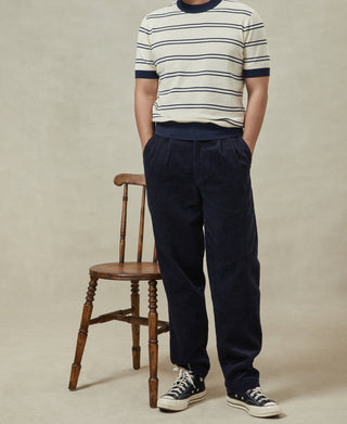 Straight-Leg Double-Pleated Cotton-Corduroy Trousers - Indigo