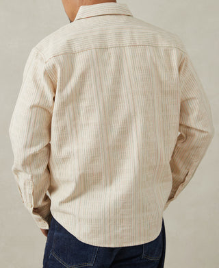 Textured Striped Pocket Button-Down Shirt