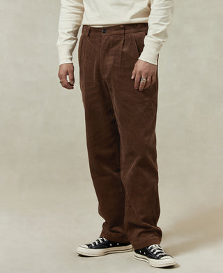 Straight-Leg Double-Pleated Cotton-Corduroy Trousers - Brown