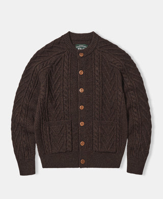 Cable Knit Round Collar Cardigan - Brown