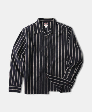 Open Collar Old Time Stripe Color Woven Shirt