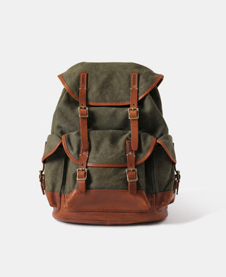 Cowhide Strap Parachute Canvas Rucksack - Olive