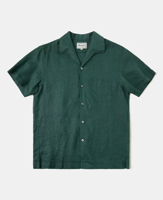 1950s Italian Collar Linen Shirt - Dark Green