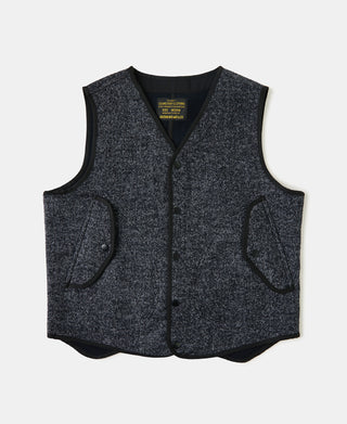 Tweed Herringbone V-Neck Vest - Navy