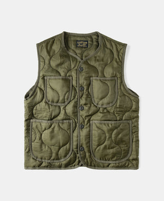 Military Style Quilted Padded Ripstop Nylon Vest - Olive