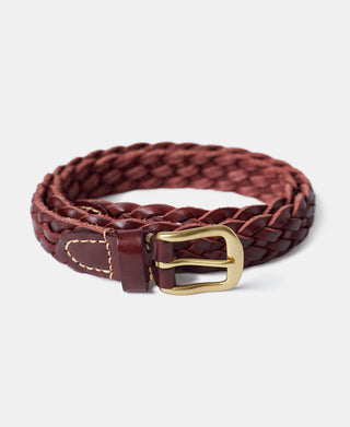 Braided Leather Belt - Burgundy