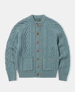 Cable Knit Round Collar Cardigan - Pale Blue